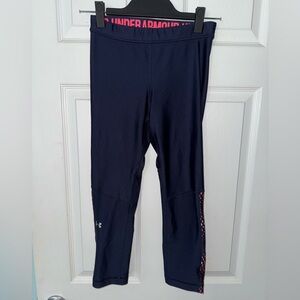Under Armour HeatGear Compression 3/4 Leggings | Dark Blue, Pink Accents | Small